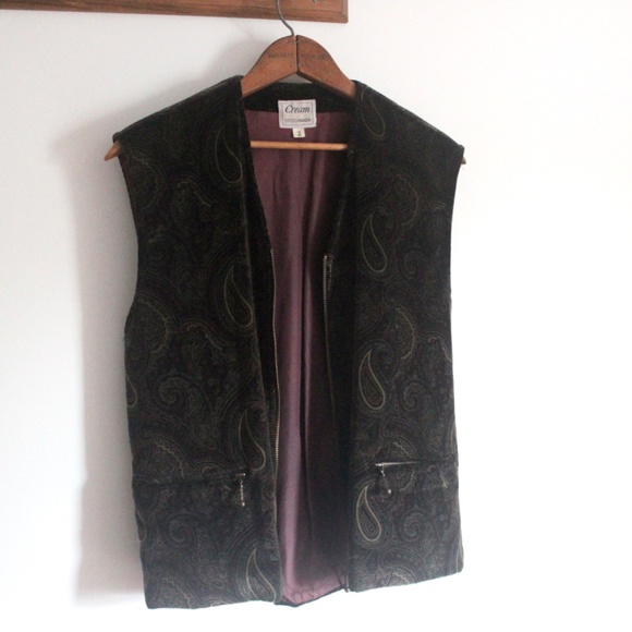 Vintage Cotton Velvet Paisley Vest with Brass Zipper Front and Zippered … - Picture 2 of 8